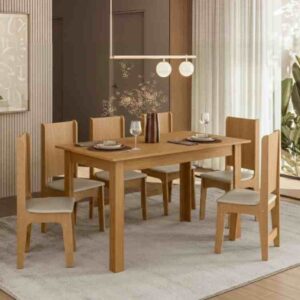 Conjunto Sala Jantar Sara com 6 Cadeiras - 1,36m MDF