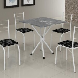 Conjunto Mesa Tubular Rio Branca com 4 cadeiras Tampo Granito Topázio – 0.70×0.70 E