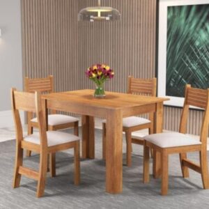 Mesa de Jantar Palace 1.10×0.75 Com 4 Cadeiras Brisa Veludo – Mel/Blonde Pastel E