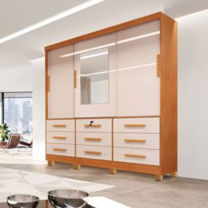 Guarda-Roupa Athenas 3 Portas e 9 Gavetas – Nature/Off White