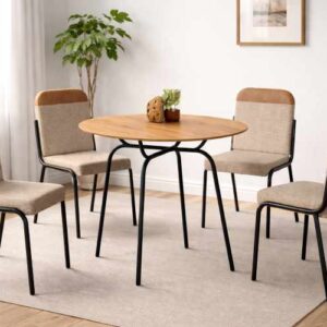 Conjunto Mesa Malta com 4 Cadeiras + Base Madeira Redonda - 0,90x0,90m