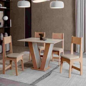 Sala Jantar Luiza com 4 Cadeiras Delta - 1,10x0,75m MDF