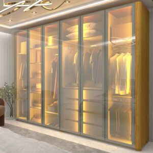 Roupeiro Innova 6 Portas de Vidro Reflecta com LED e Pes Naturale