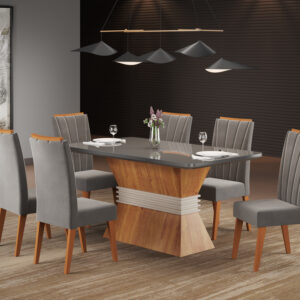 Mesa Deli/Denali - 1,60x0,90m com Vidro - 6 Cadeiras