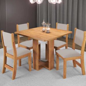 Sala Wave.Oasis 90x90 com 4 Cadeiras Sol Mel Linho Bronze